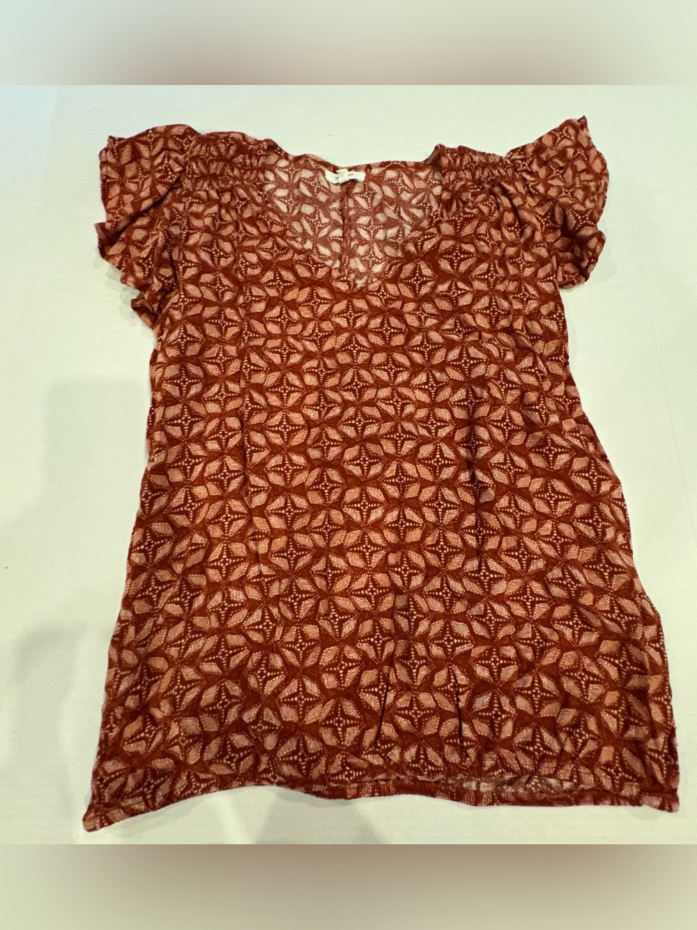 Maurices Rust Geometric Flutter Sleeve Blouse